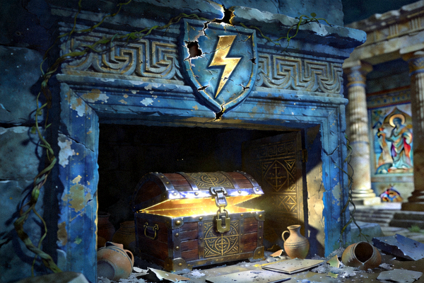 宙斯游戏隐藏地图‘遗忘神殿’的入口与内部隐藏宝箱的特写