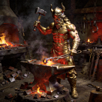 赫菲斯托斯神像 - 火神与工匠之神在铁砧前工作